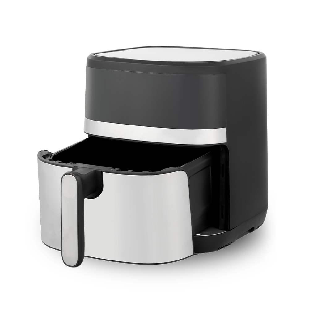 Elegante friggitrice ad aria con schermo a colori in acciaio bianco