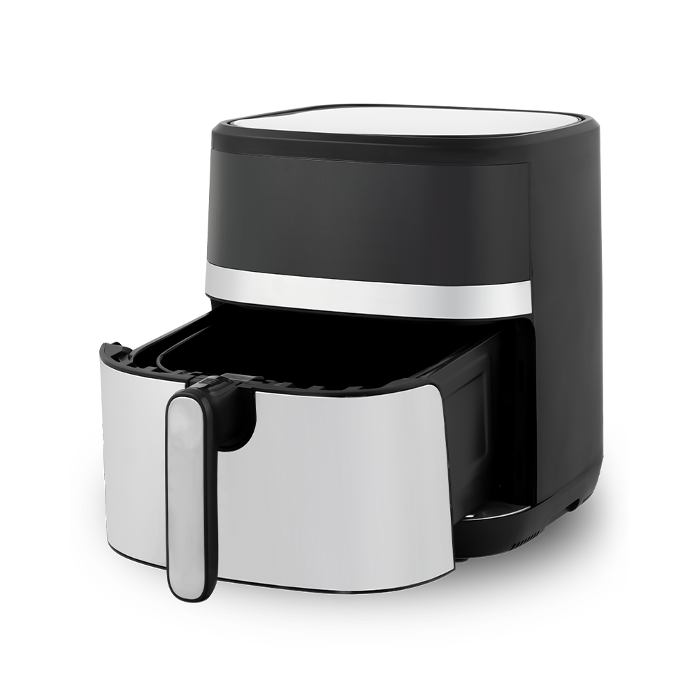 Elegante friggitrice ad aria con schermo a colori in acciaio bianco
